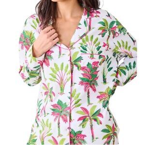 Printfresh Royal Palm Printed Long Sleeve Pajama Top Pink Basil XS NWT